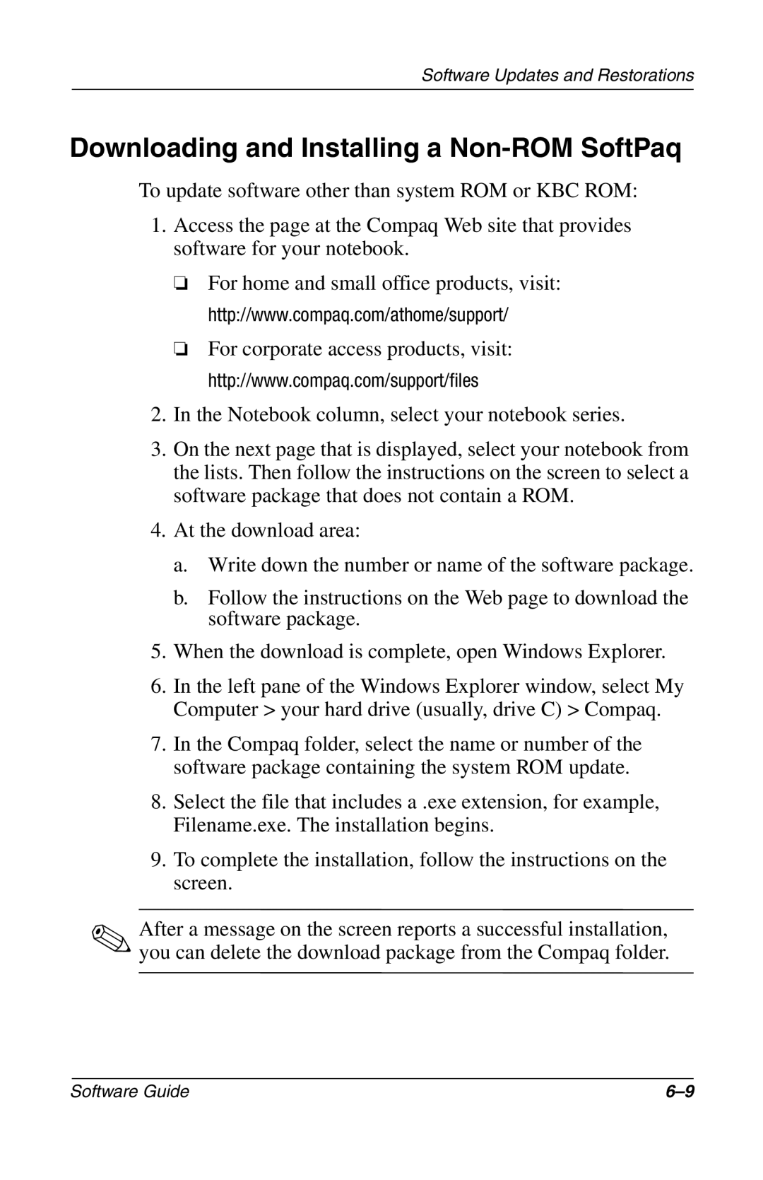 Compaq 285558-001 manual Downloading and Installing a Non-ROM SoftPaq 