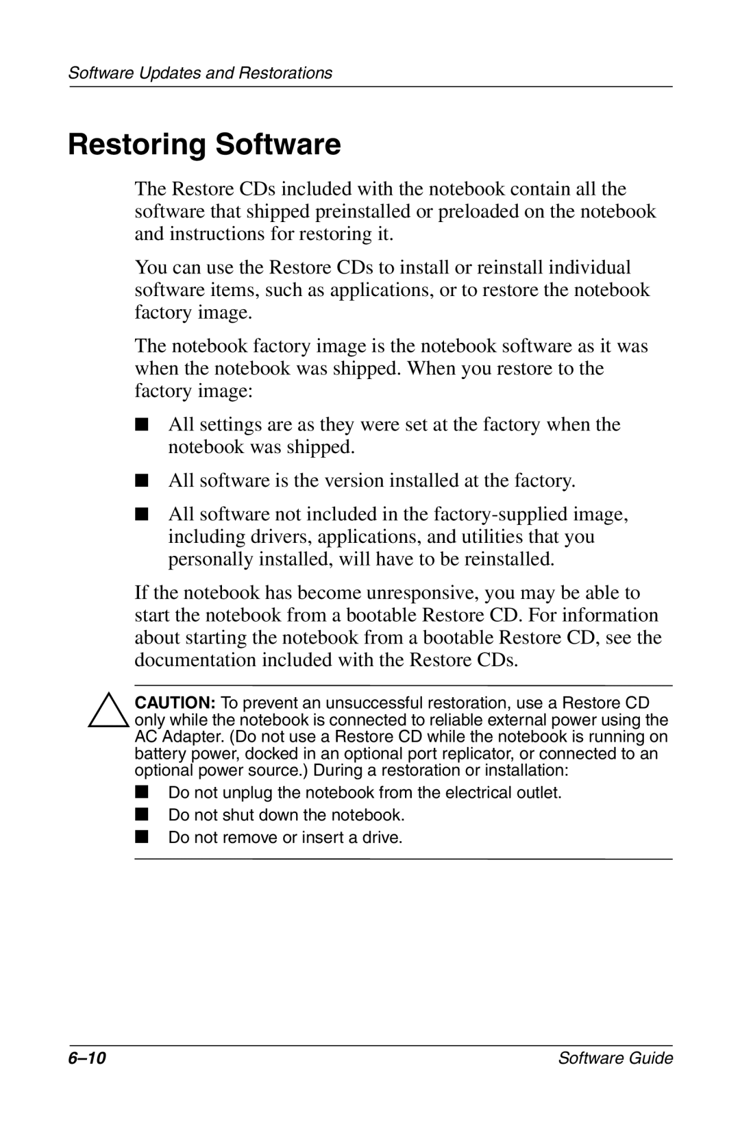 Compaq 285558-001 manual Restoring Software 