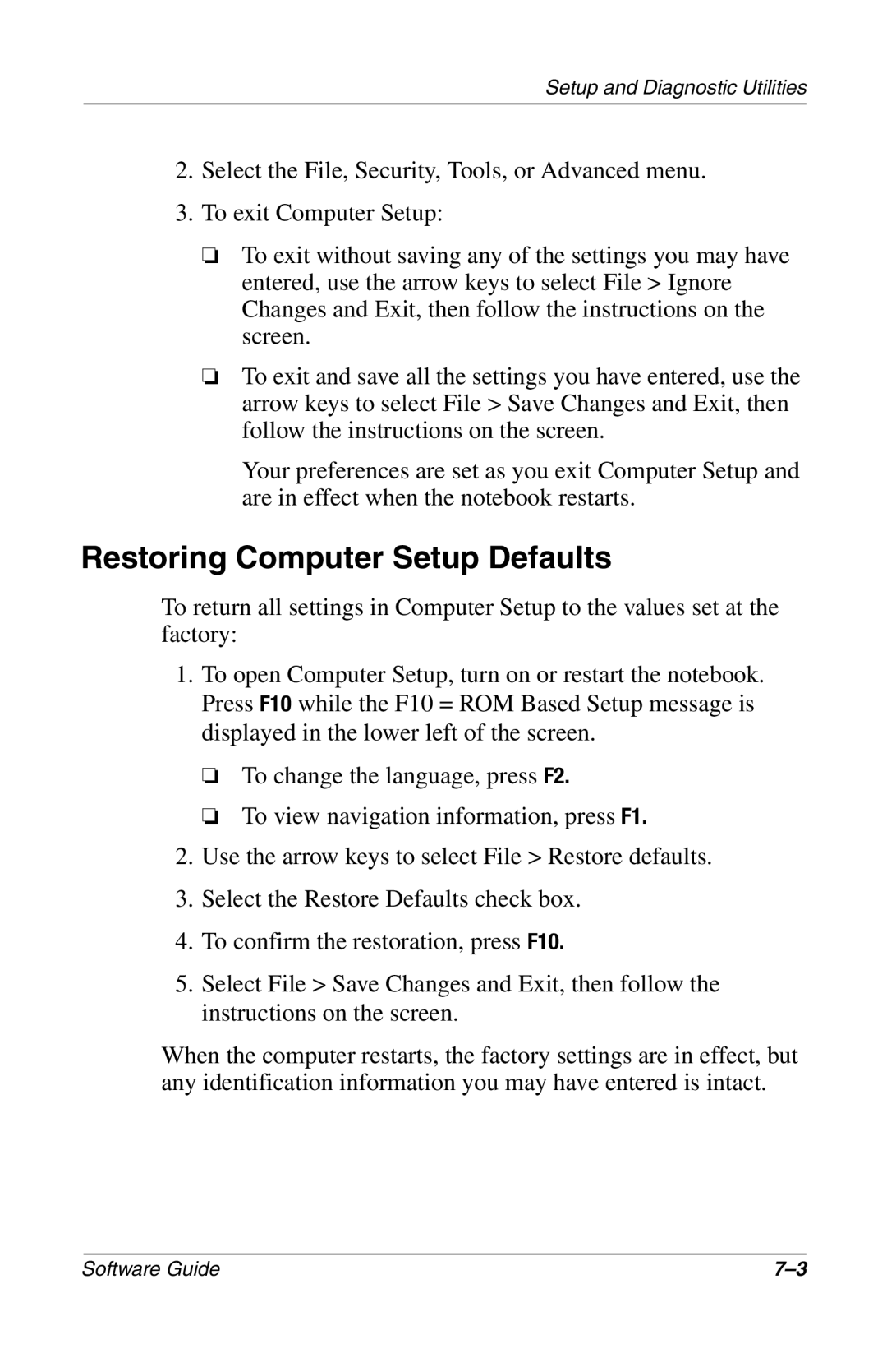 Compaq 285558-001 manual Restoring Computer Setup Defaults 