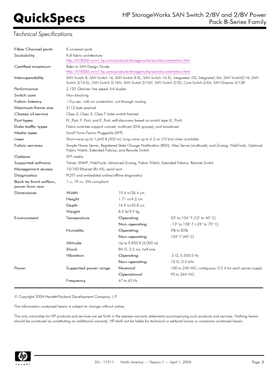 Compaq 2/8V manual Technical Specifications 