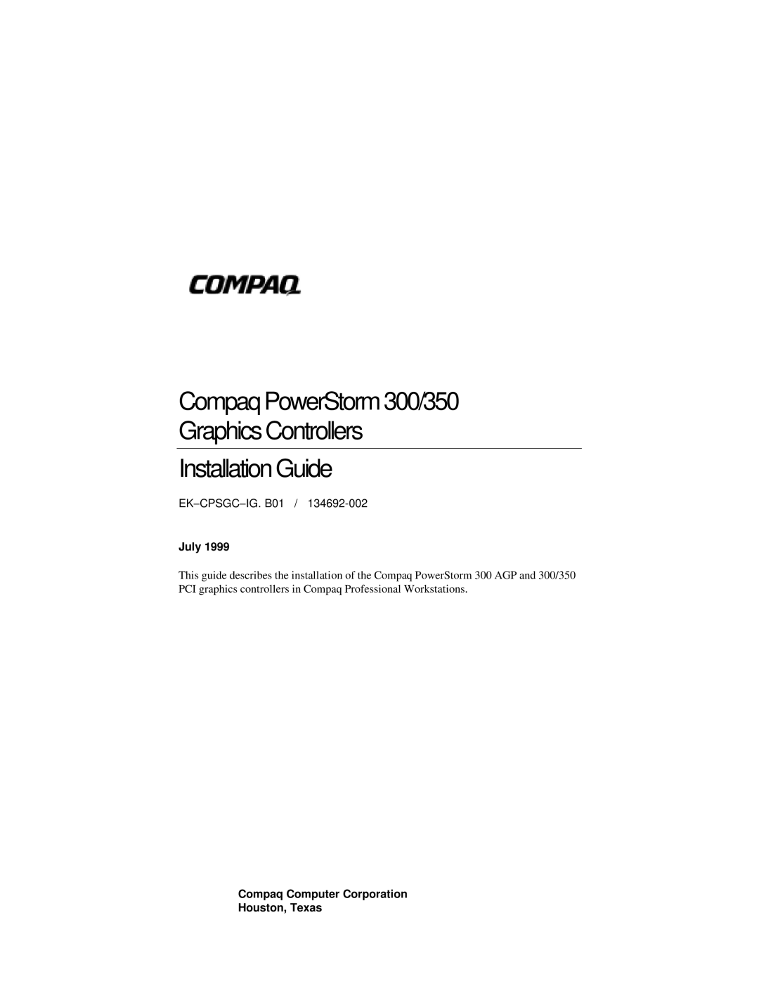 Compaq 300 manual July, Compaq Computer Corporation Houston, Texas 