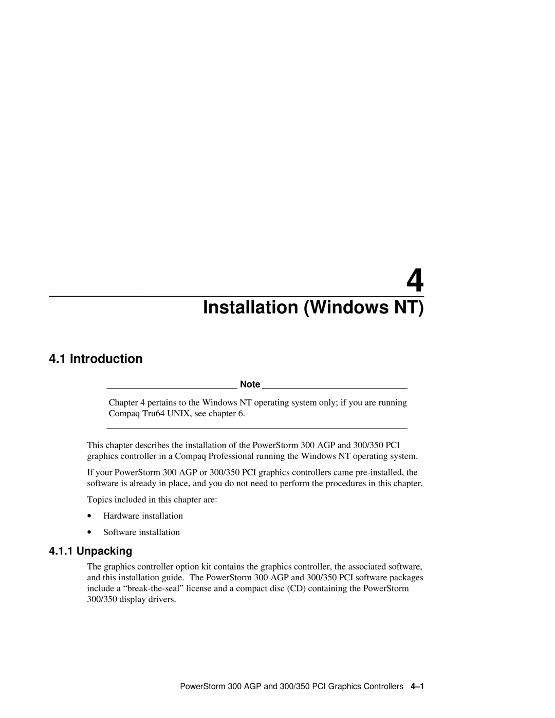 Compaq 300 manual Installation Windows NT, Unpacking 