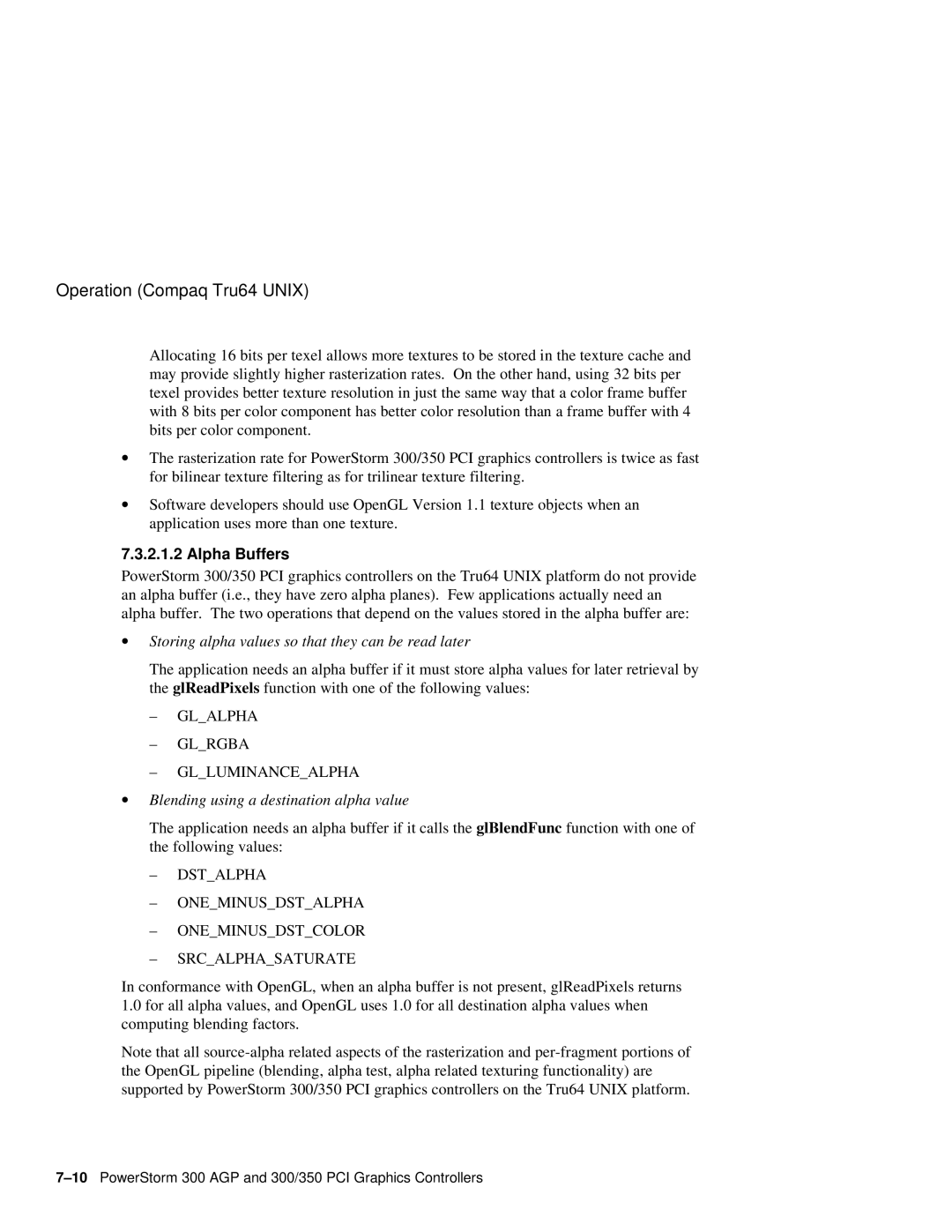 Compaq 300 manual ∙ Blending using a destination alpha value 