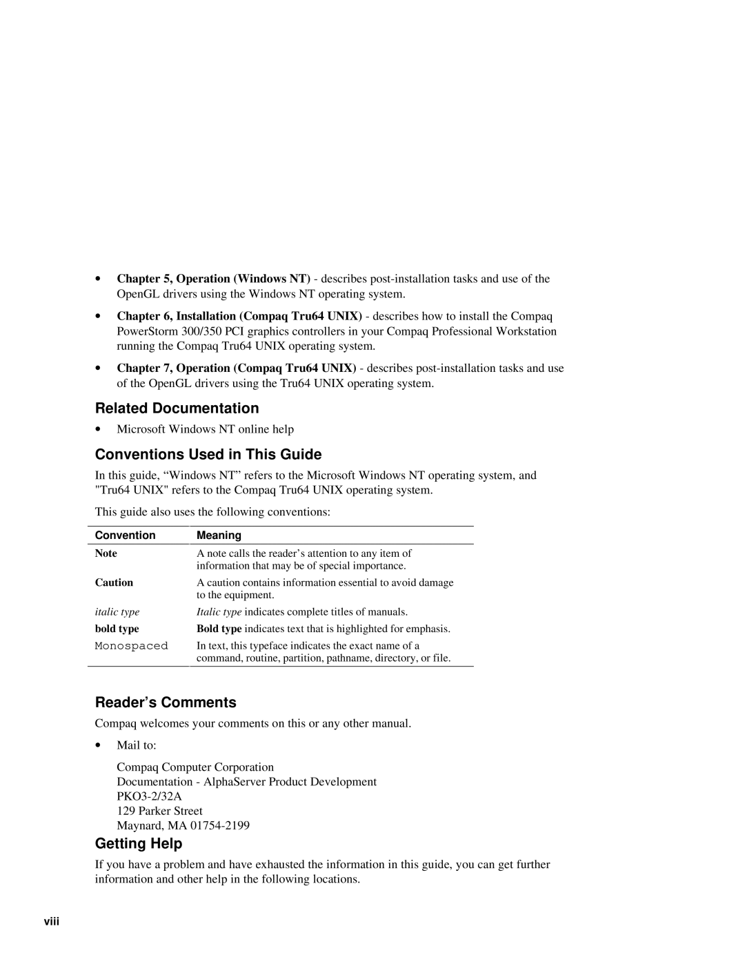 Compaq 300 manual Related Documentation, Conventions Used in This Guide, Reader’s Comments, Getting Help 