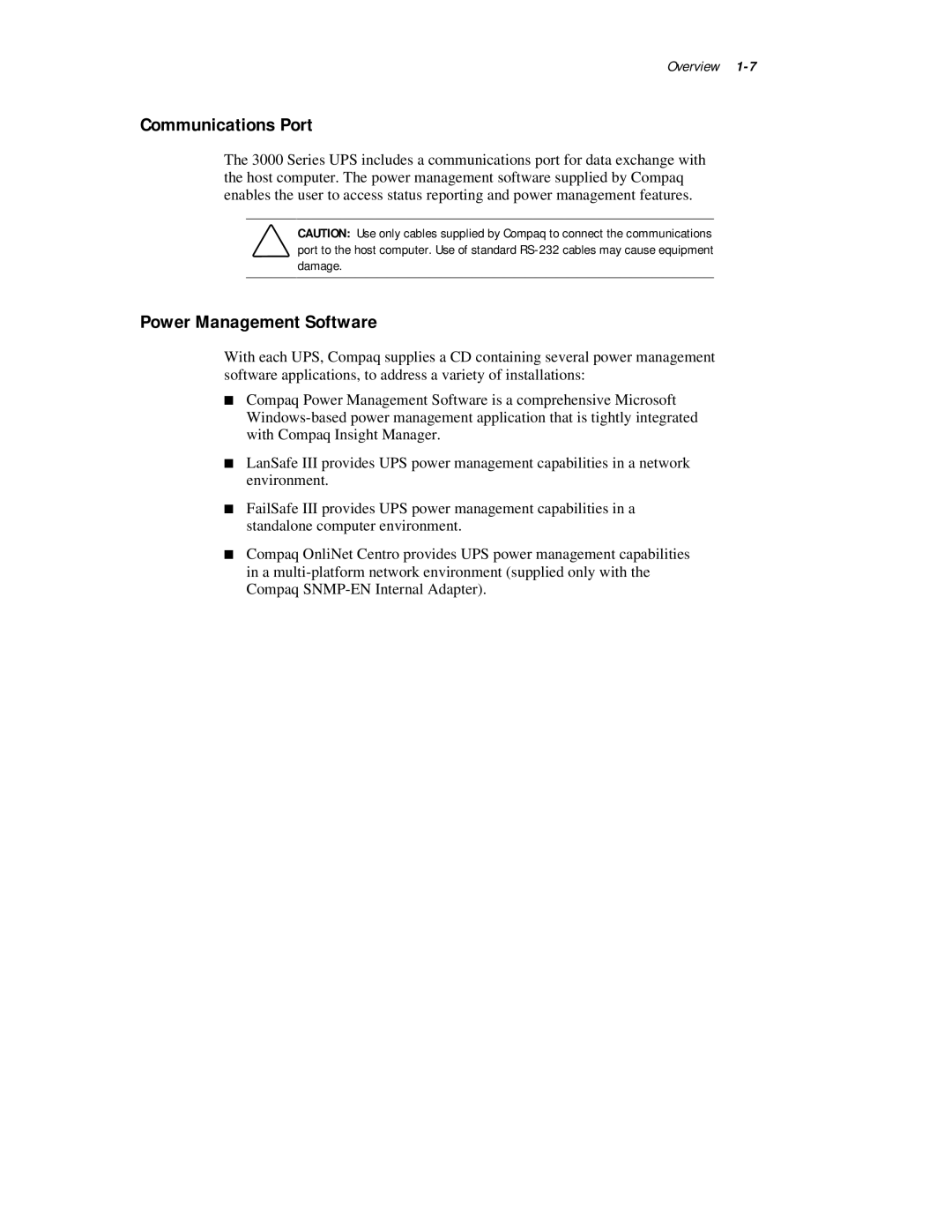 Compaq 3000 Series manual Communications Port, Power Management Software 