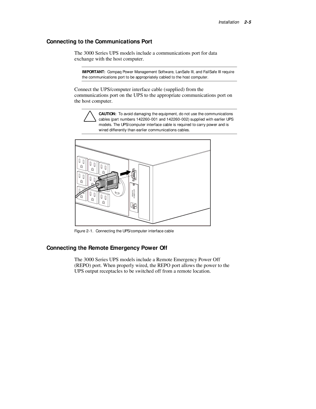 Compaq 3000 Series manual Connecting to the Communications Port, Connecting the Remote Emergency Power Off 