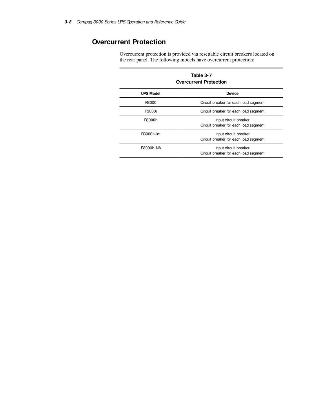 Compaq 3000 Series manual Overcurrent Protection 