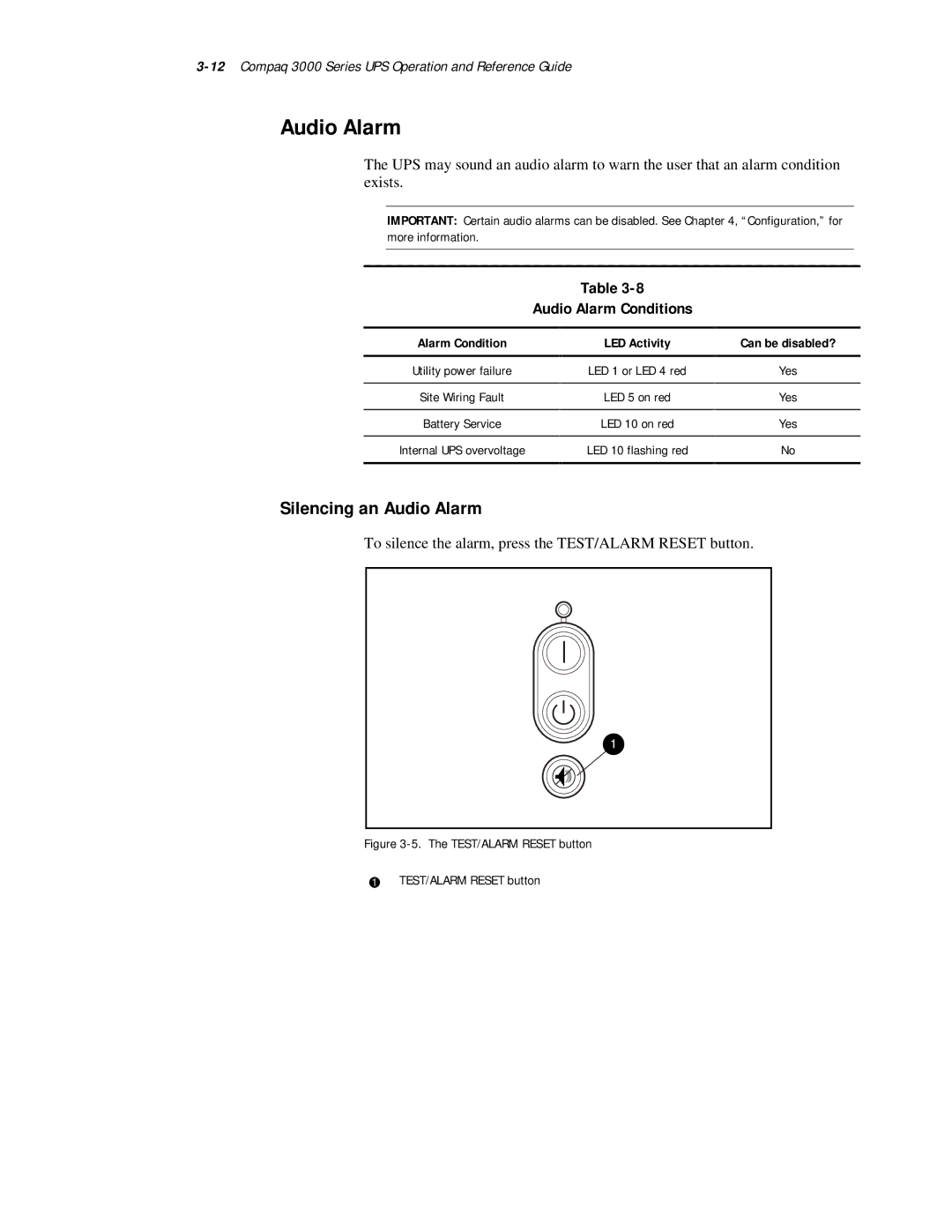 Compaq 3000 Series manual Silencing an Audio Alarm, Audio Alarm Conditions 