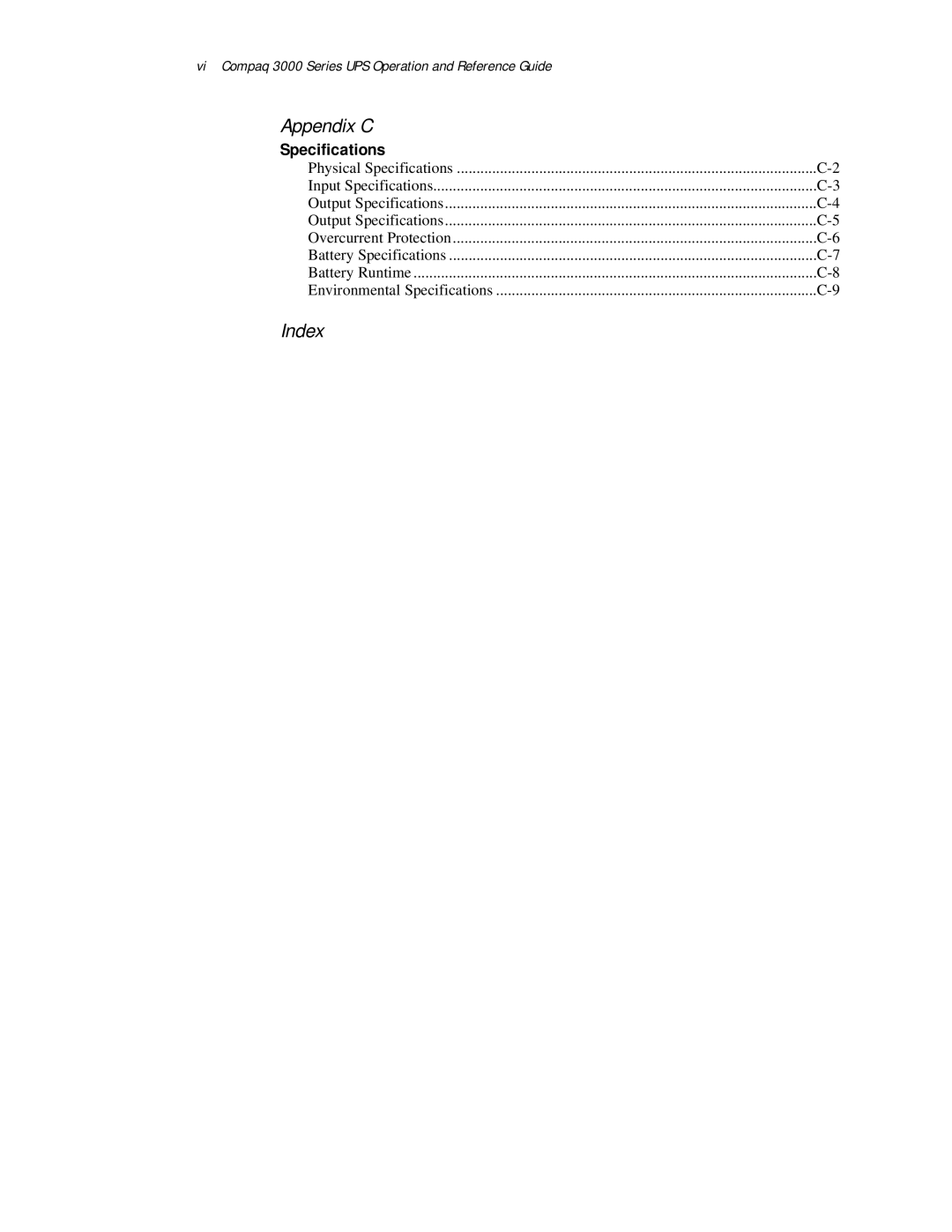 Compaq manual Appendix C, Vi Compaq 3000 Series UPS Operation and Reference Guide 