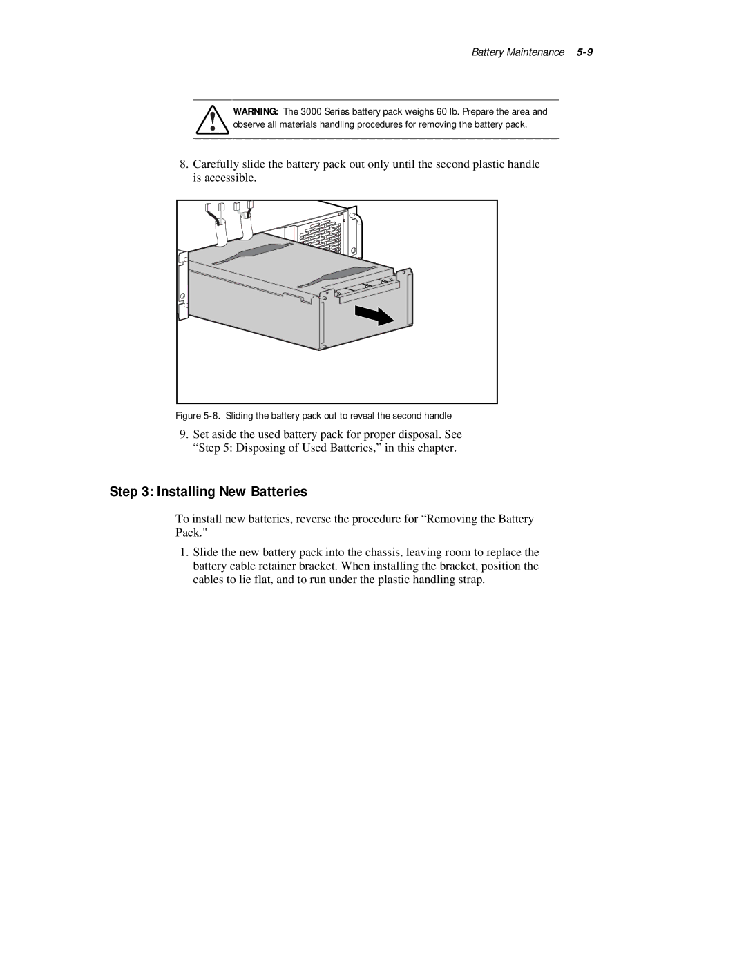 Compaq 3000 Series manual Installing New Batteries, Sliding the battery pack out to reveal the second handle 