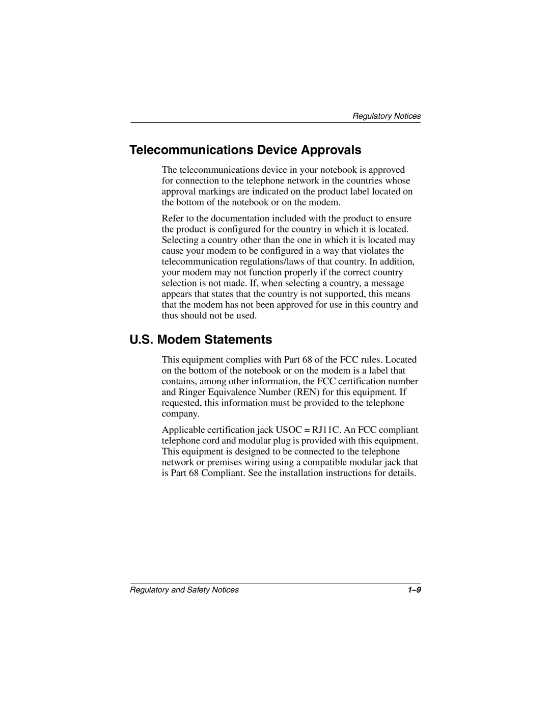 Compaq 3000 Series manual Telecommunications Device Approvals, Modem Statements 