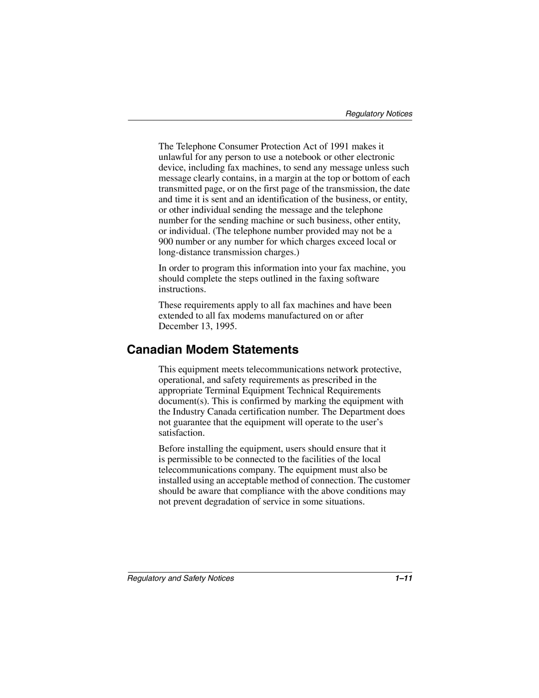 Compaq 3000 Series manual Canadian Modem Statements 