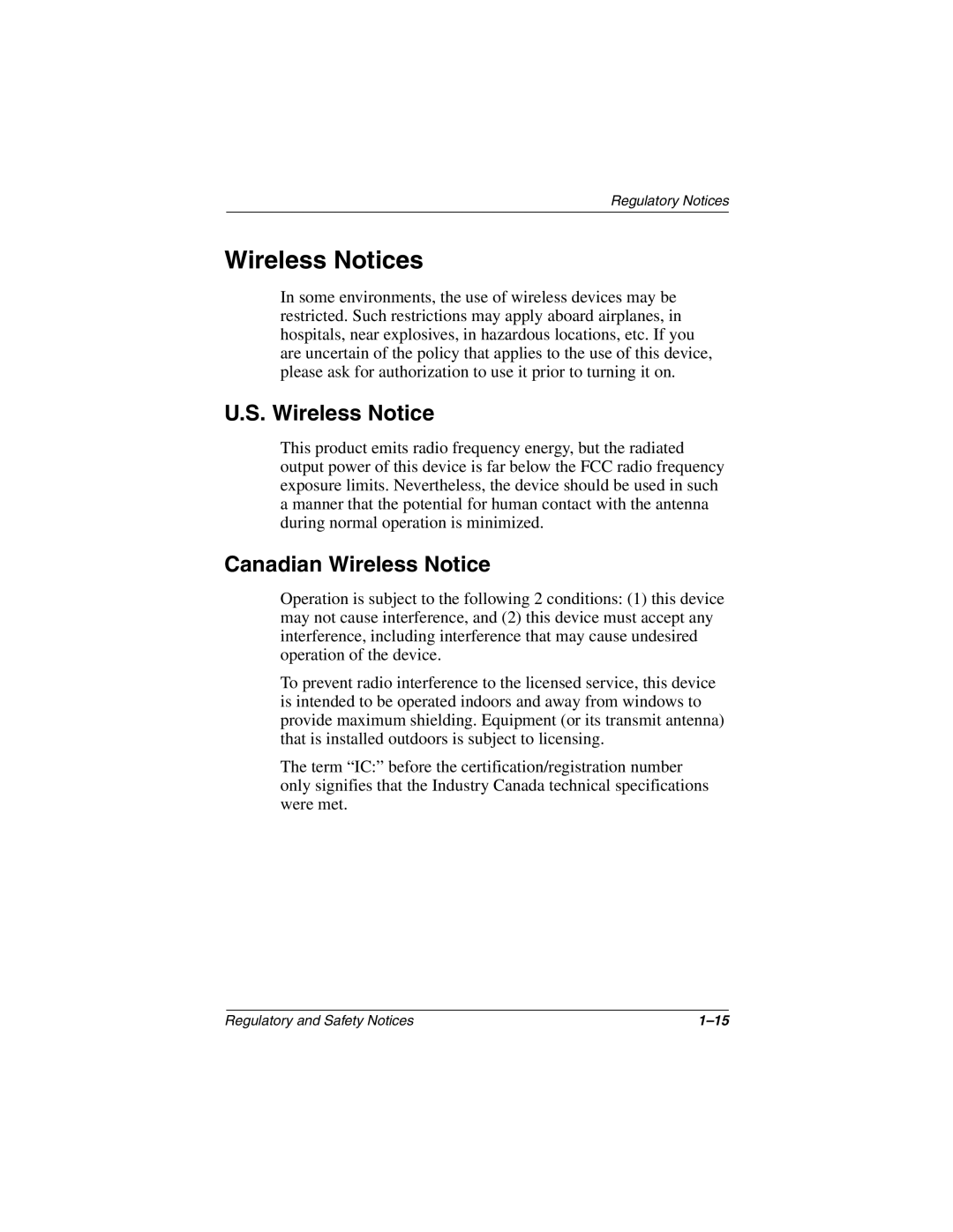 Compaq 3000 Series manual Wireless Notices, Canadian Wireless Notice 