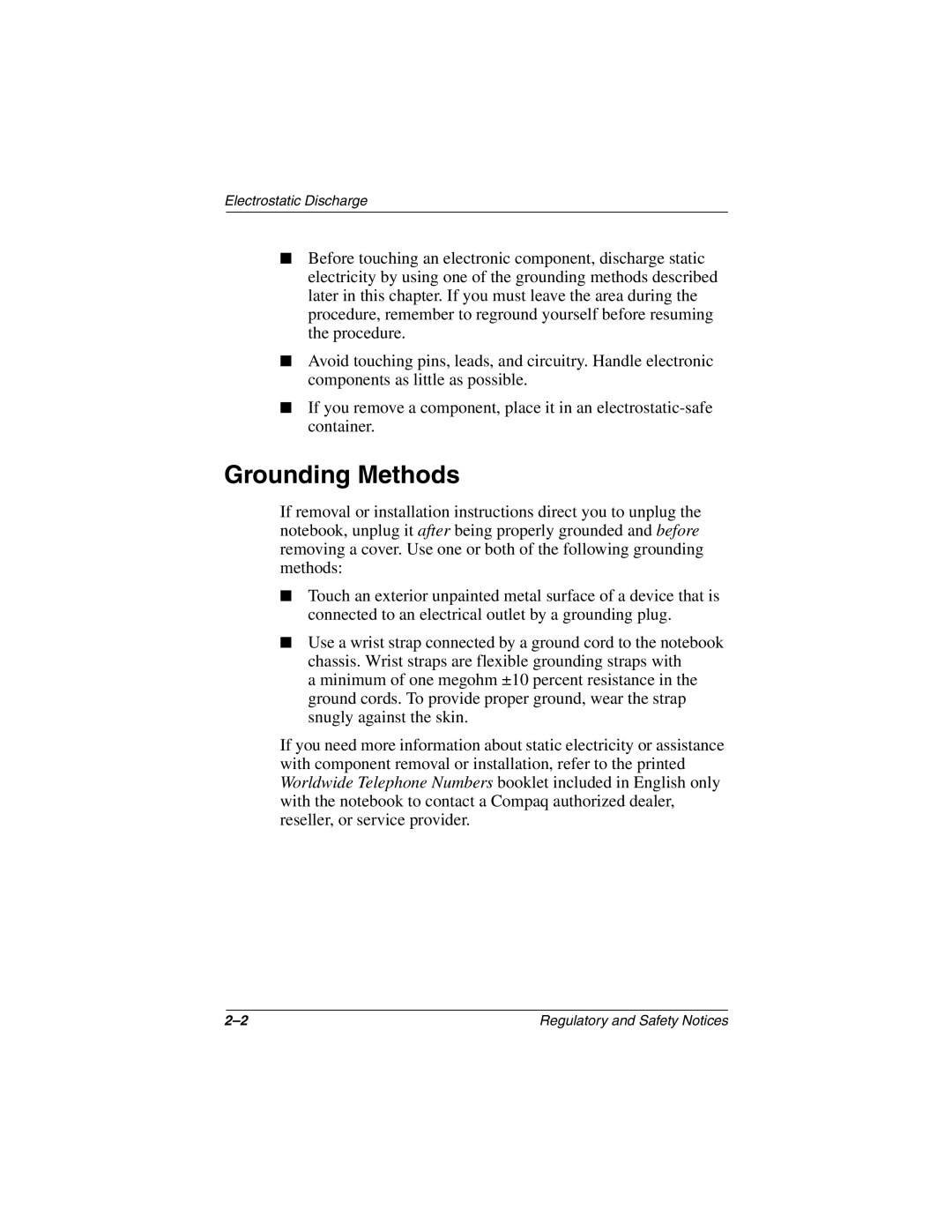 Compaq 3000 Series manual Grounding Methods 