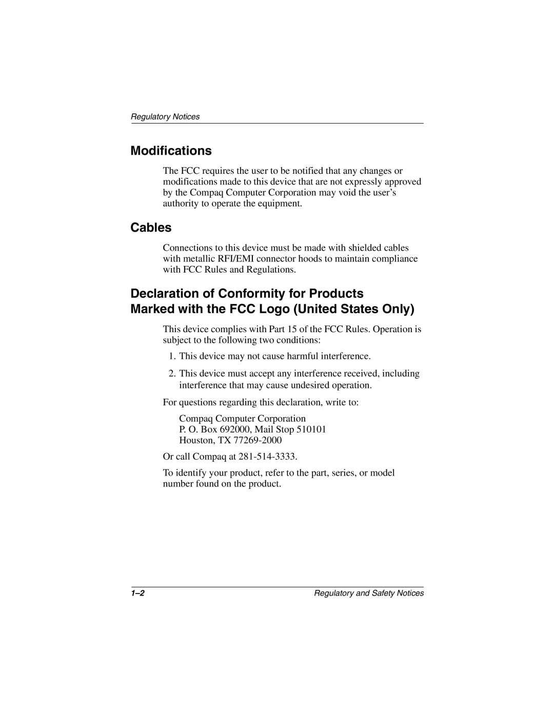 Compaq 3000 Series manual Modifications, Cables 