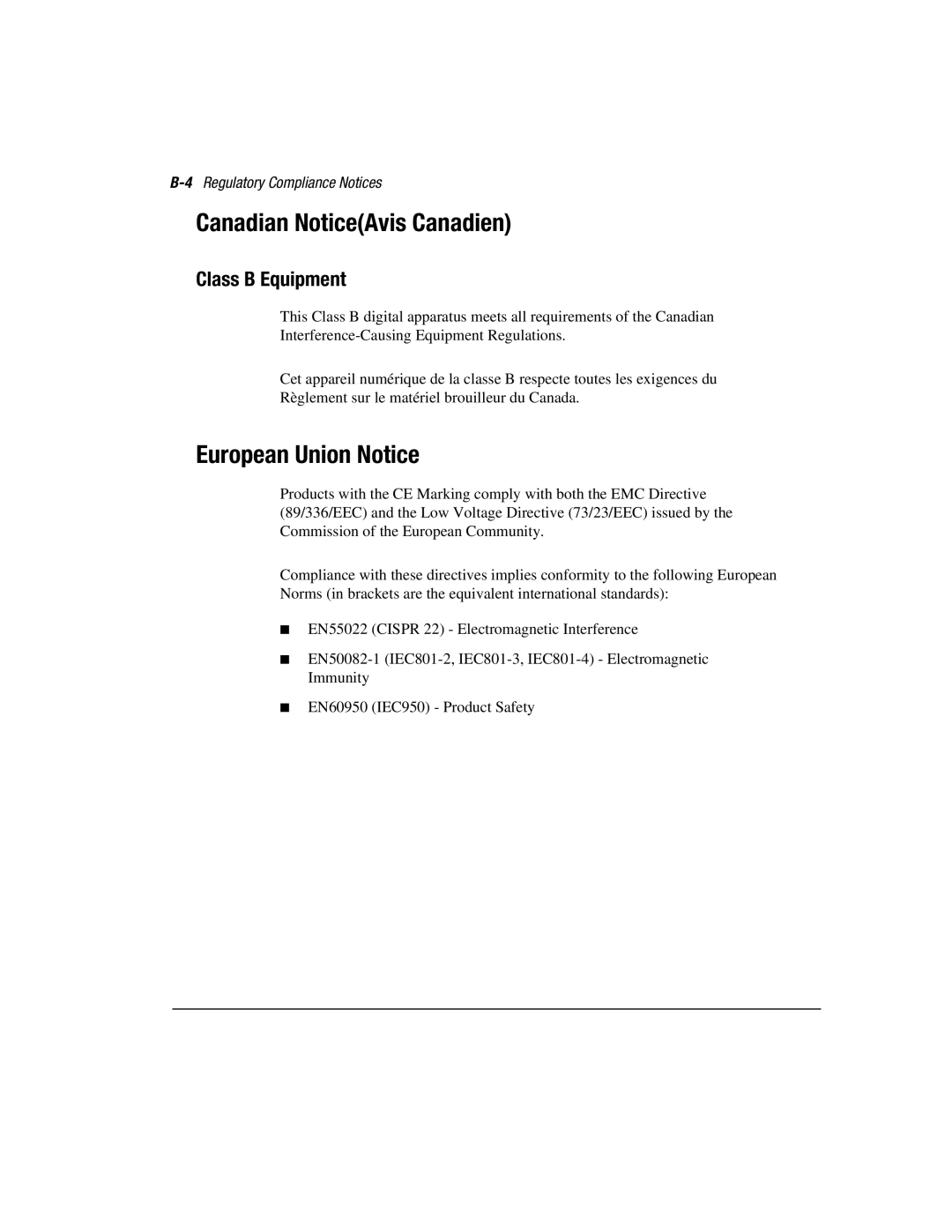 Compaq 3000 manual Canadian NoticeAvis Canadien, European Union Notice, 4Regulatory Compliance Notices 