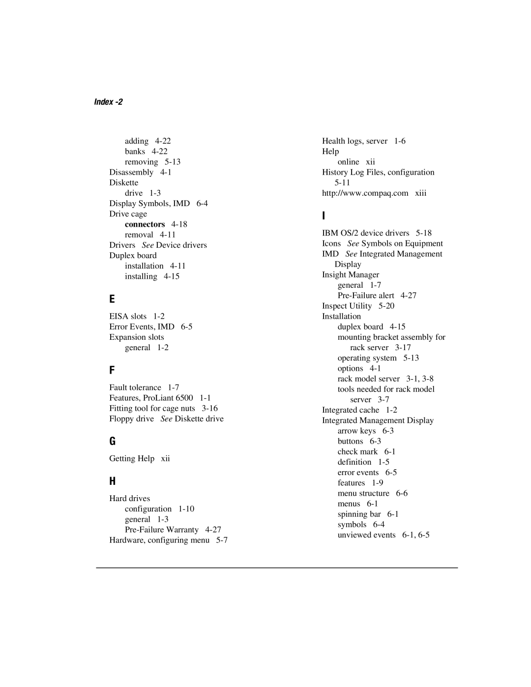 Compaq 3000 manual Index 