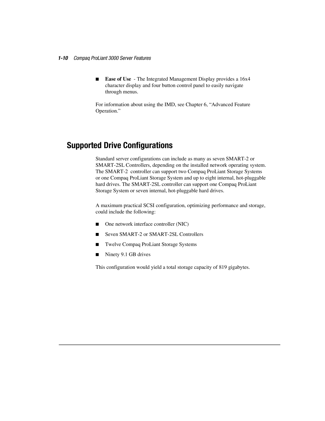 Compaq manual Supported Drive Configurations, 10Compaq ProLiant 3000 Server Features 