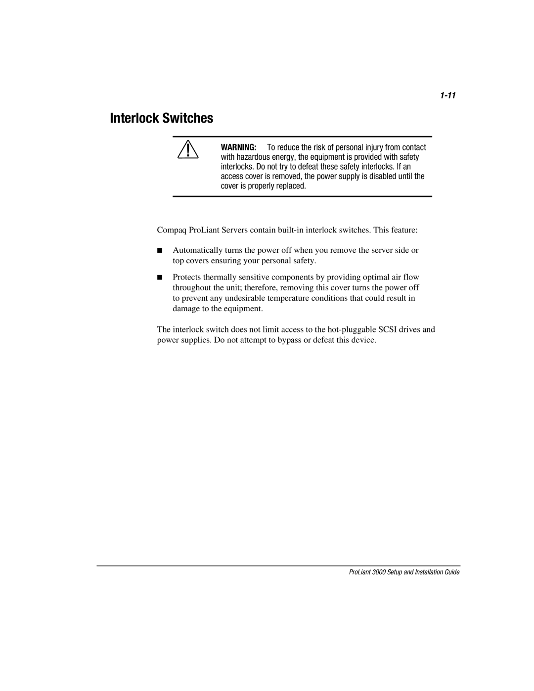 Compaq 3000 manual Interlock Switches 