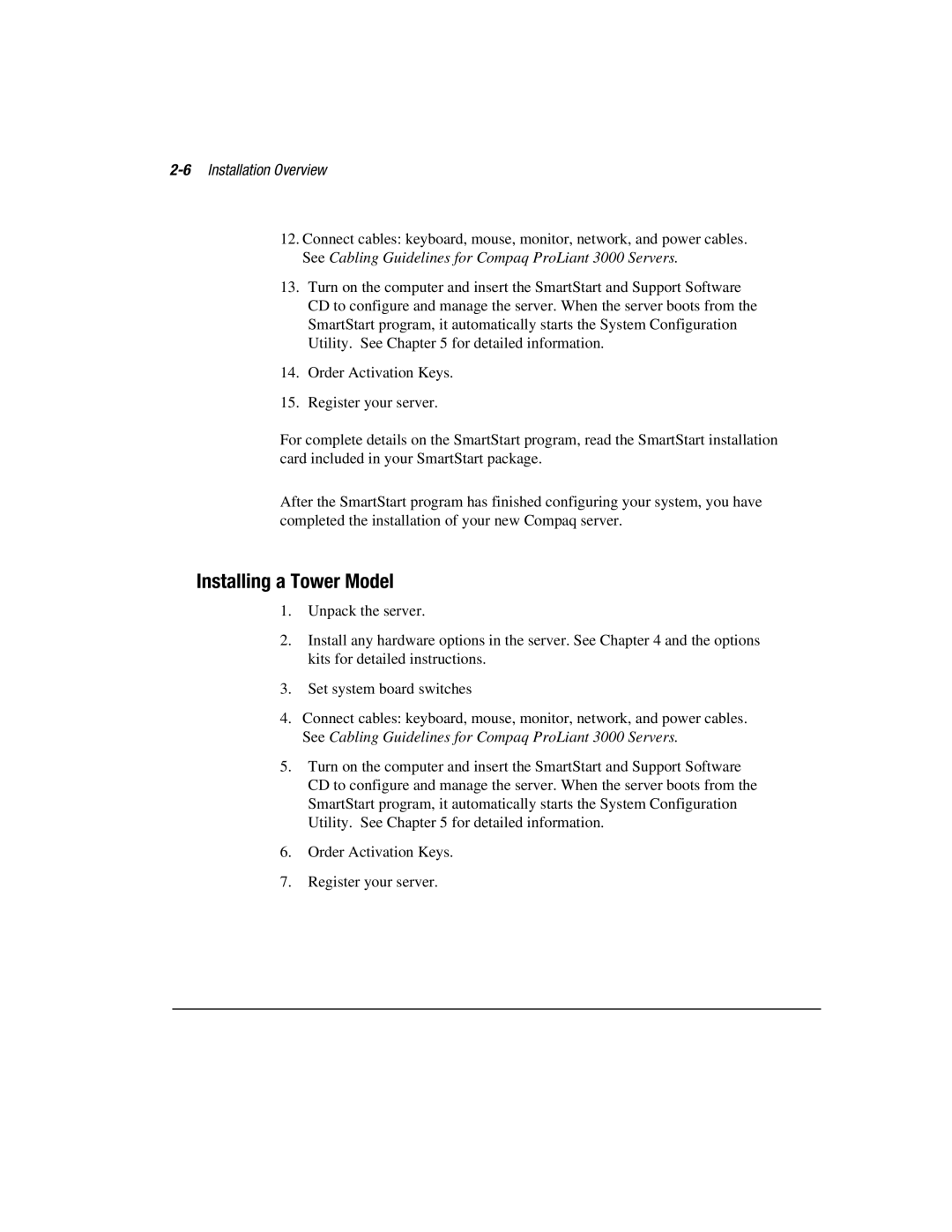 Compaq 3000 manual Installing a Tower Model, 6Installation Overview 