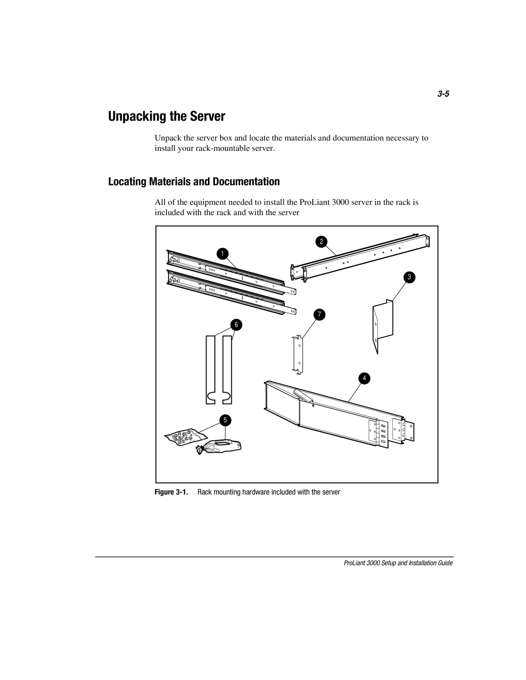 Compaq 3000 manual Unpacking the Server, Locating Materials and Documentation 