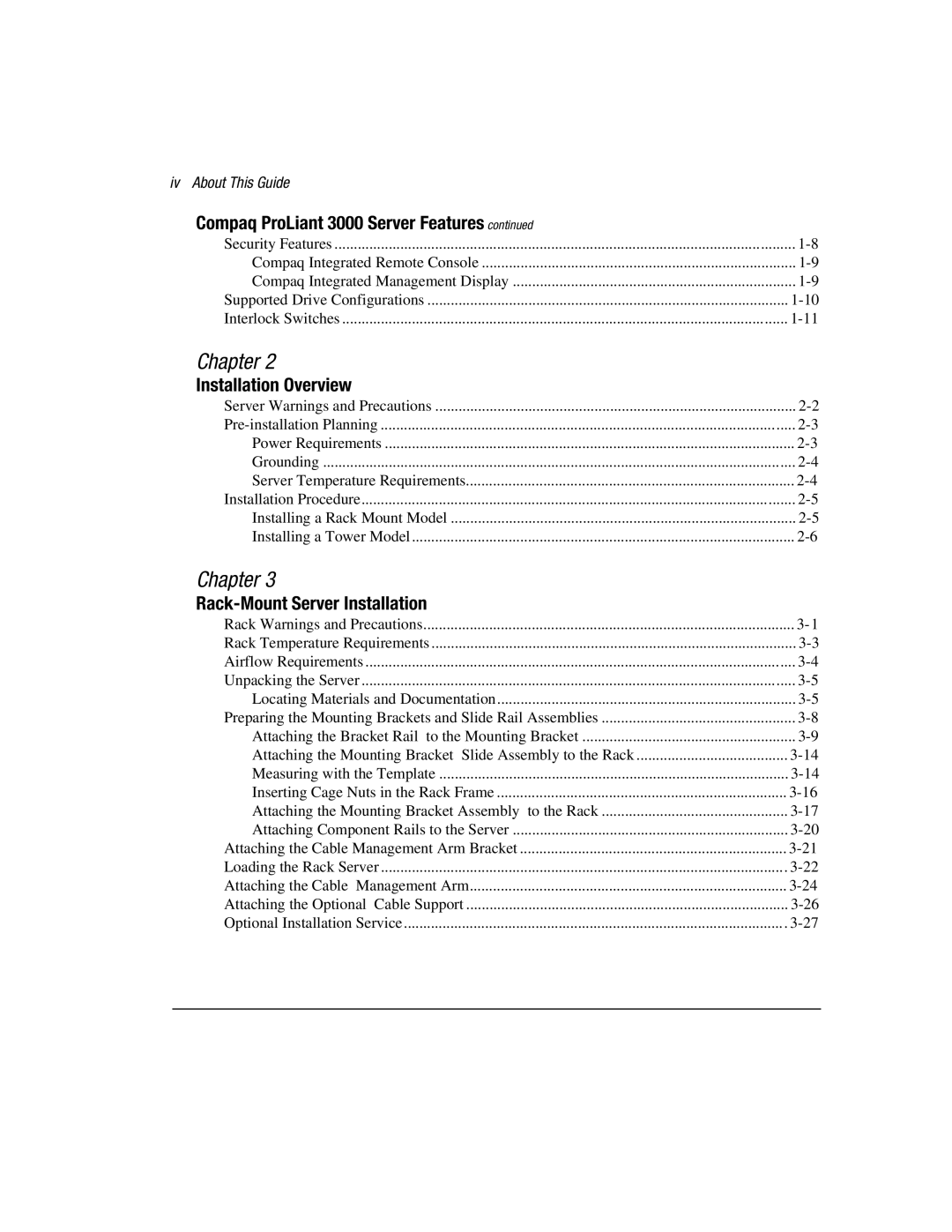 Compaq 3000 manual Installation Overview, Iv About This Guide 