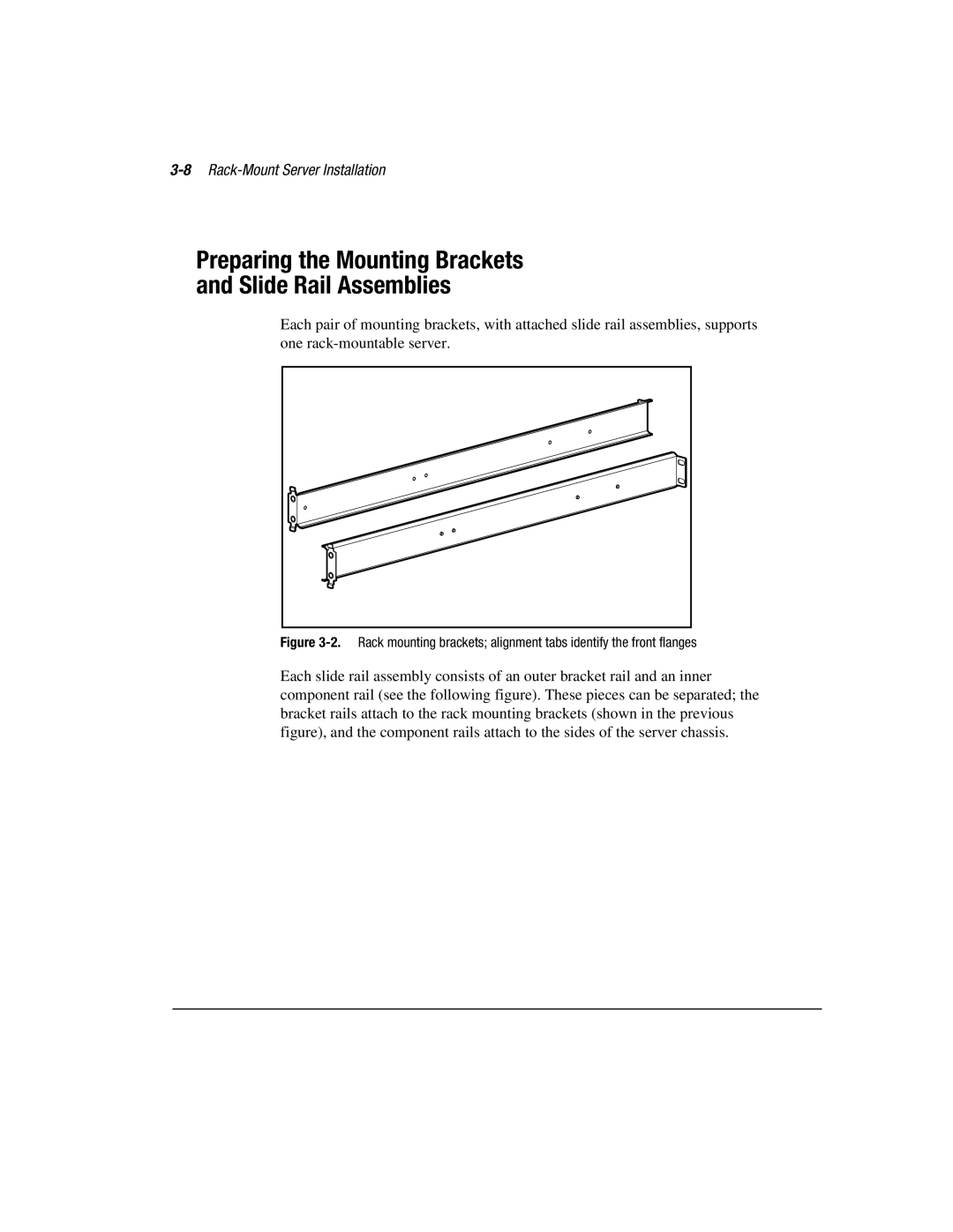 Compaq 3000 manual Preparing the Mounting Brackets Slide Rail Assemblies, 8Rack-Mount Server Installation 