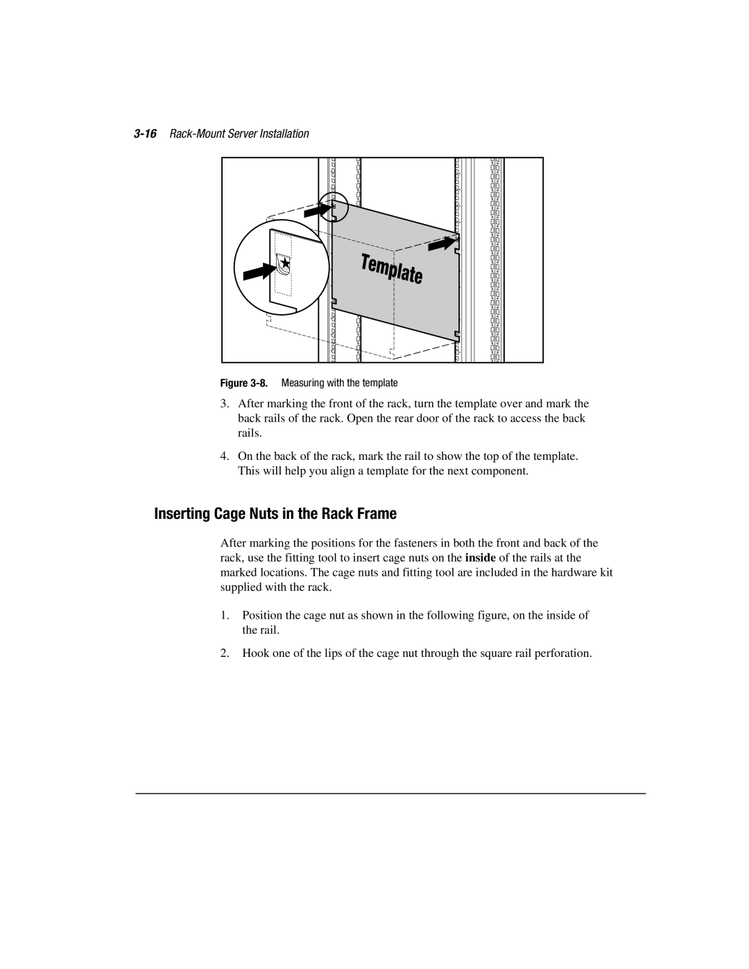 Compaq 3000 manual Inserting Cage Nuts in the Rack Frame, 16Rack-Mount Server Installation 