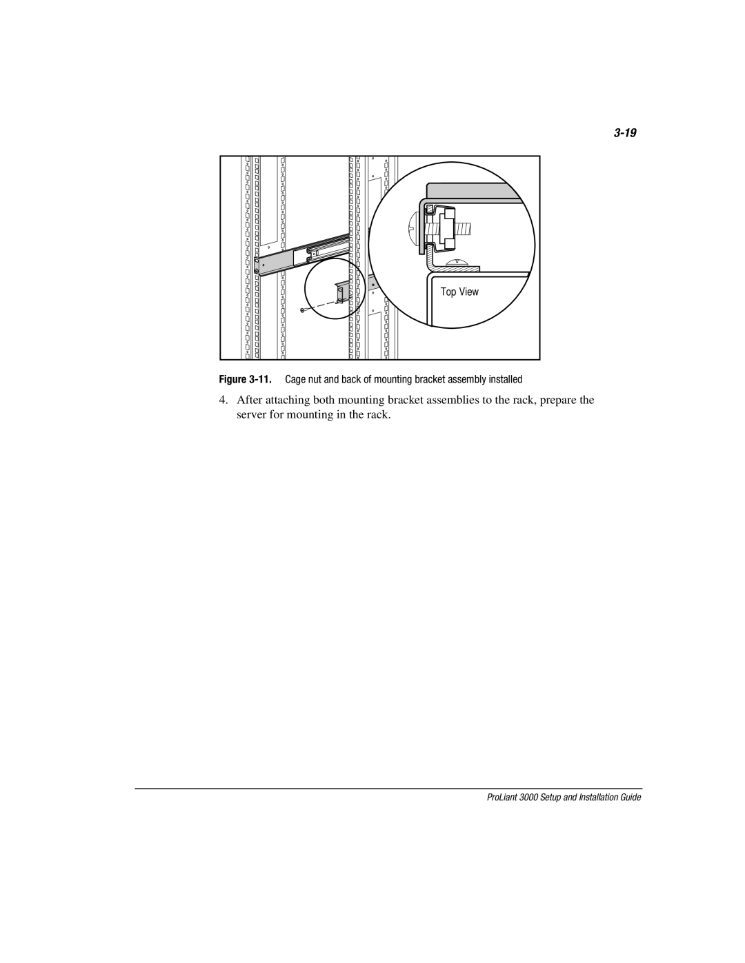 Compaq 3000 manual Cage nut and back of mounting bracket assembly installed 