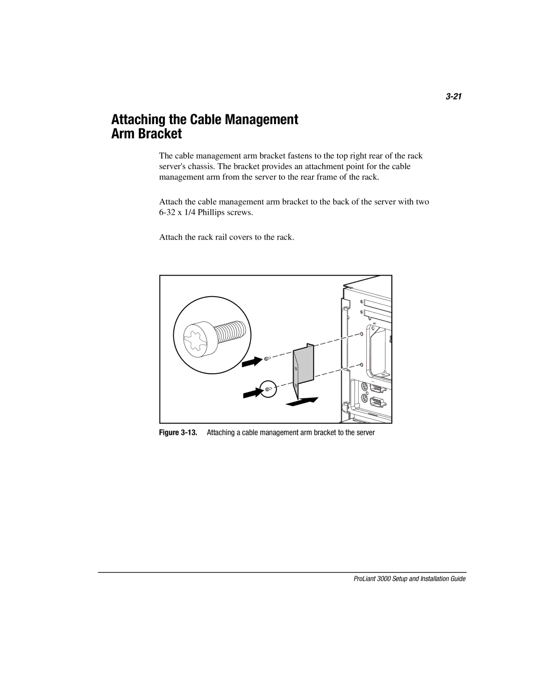 Compaq 3000 manual Attaching the Cable Management Arm Bracket, Attaching a cable management arm bracket to the server 