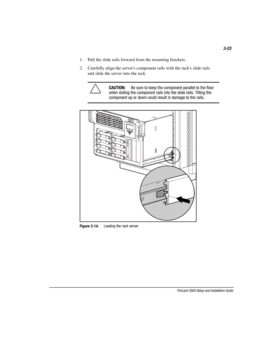 Compaq 3000 manual Loading the rack server 