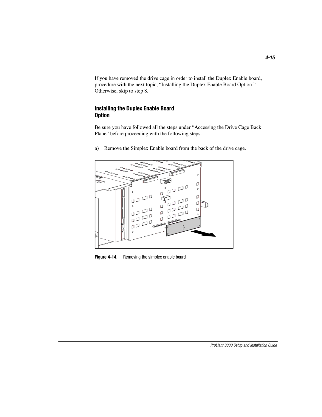 Compaq 3000 manual Installing the Duplex Enable Board Option, Removing the simplex enable board 