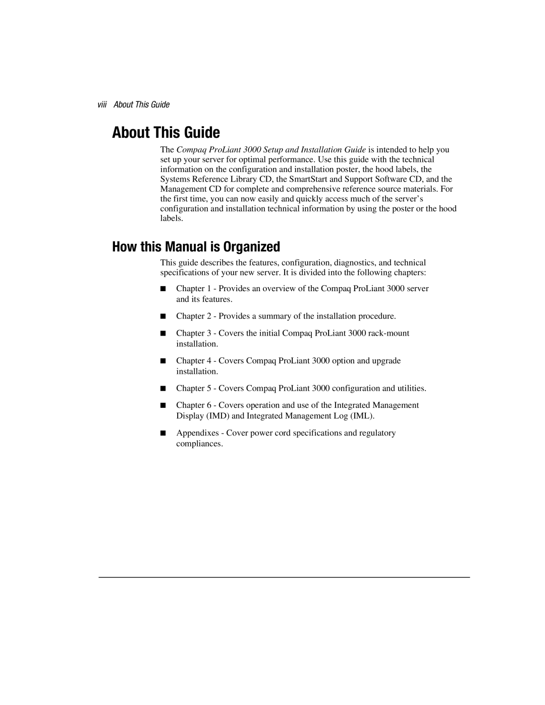 Compaq 3000 manual How this Manual is Organized, Viii About This Guide 