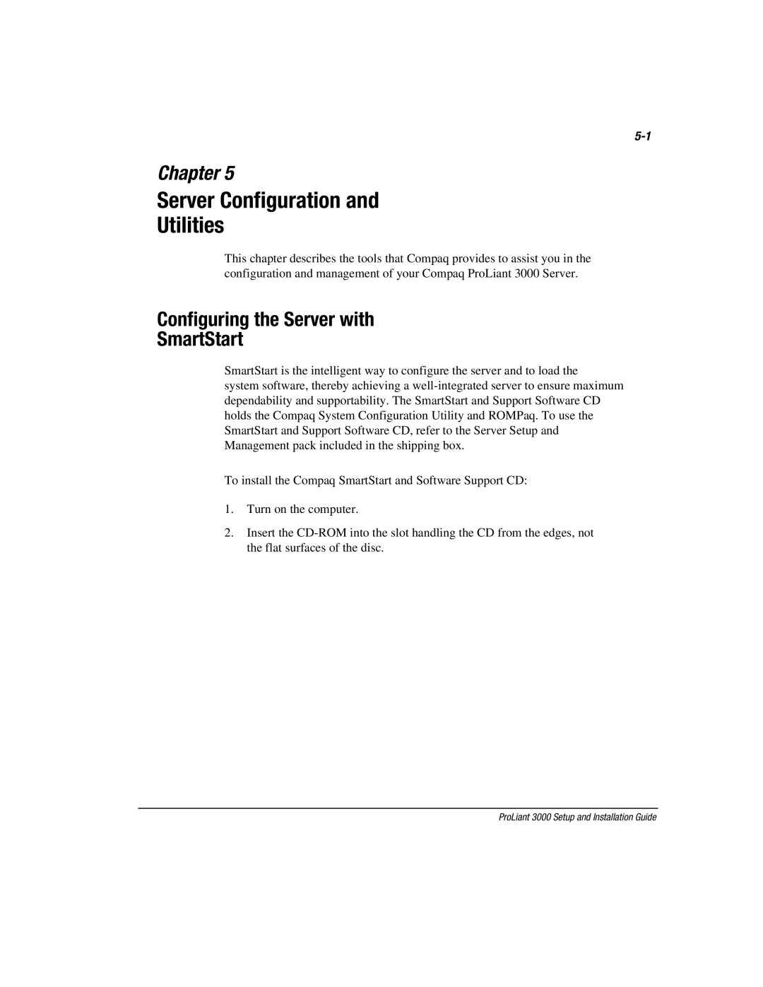 Compaq 3000 manual Server Configuration Utilities, Configuring the Server with SmartStart 