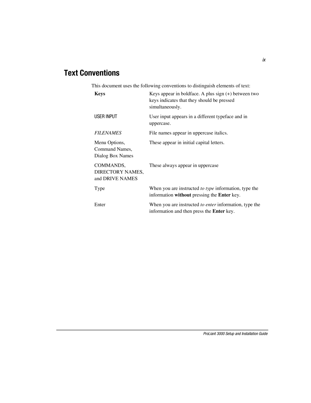 Compaq 3000 manual Text Conventions, Keys 