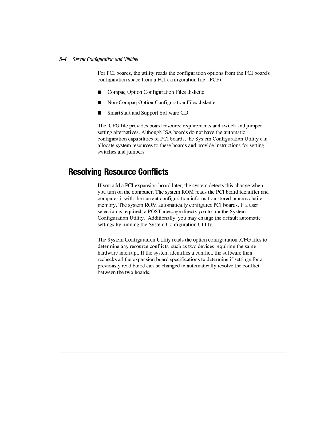 Compaq 3000 manual Resolving Resource Conflicts, 4Server Configuration and Utilities 