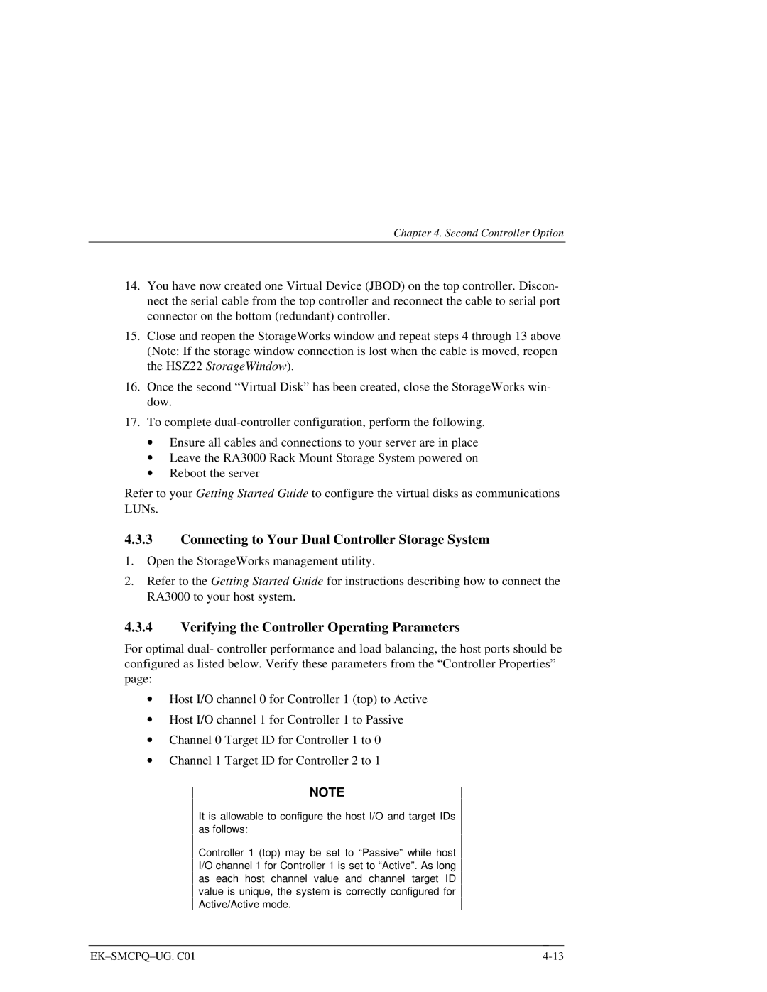 Compaq 3000 manual Connecting to Your Dual Controller Storage System, Verifying the Controller Operating Parameters 