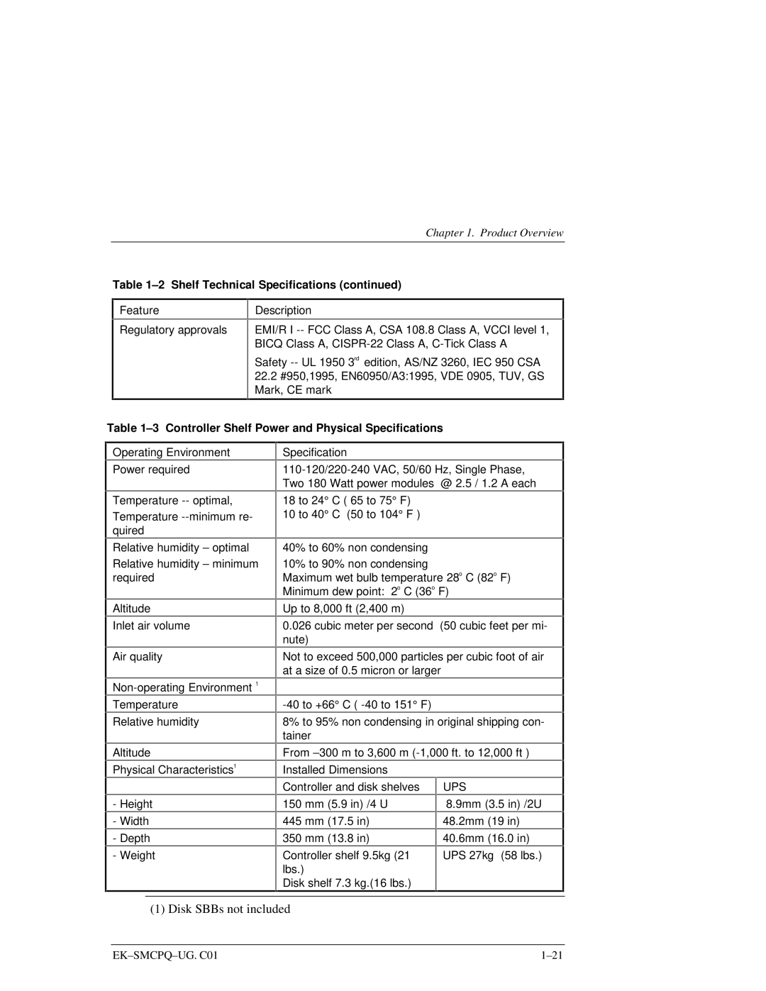 Compaq 3000 manual Controller Shelf Power and Physical Specifications 