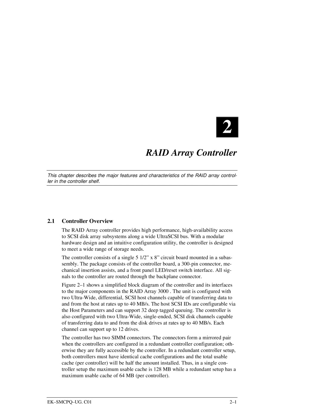 Compaq 3000 manual RAID Array Controller, Controller Overview 