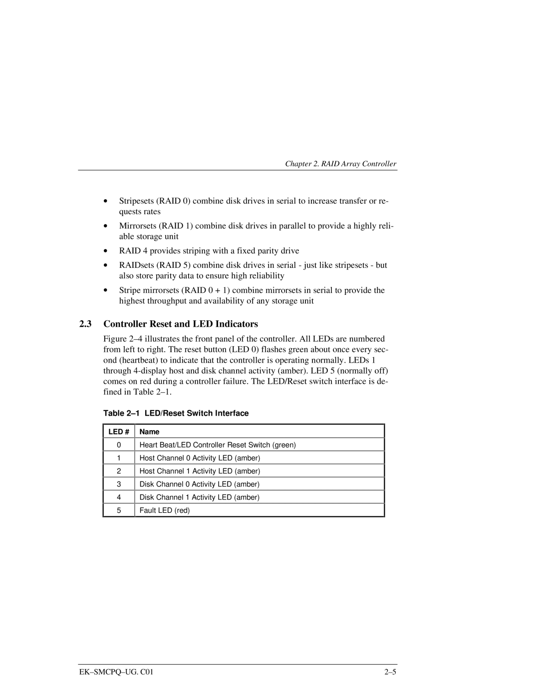 Compaq 3000 manual Controller Reset and LED Indicators, LED/Reset Switch Interface 