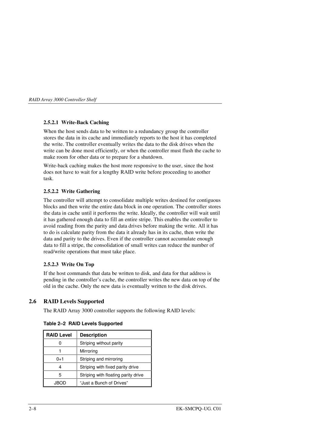 Compaq 3000 manual RAID Levels Supported, Description 