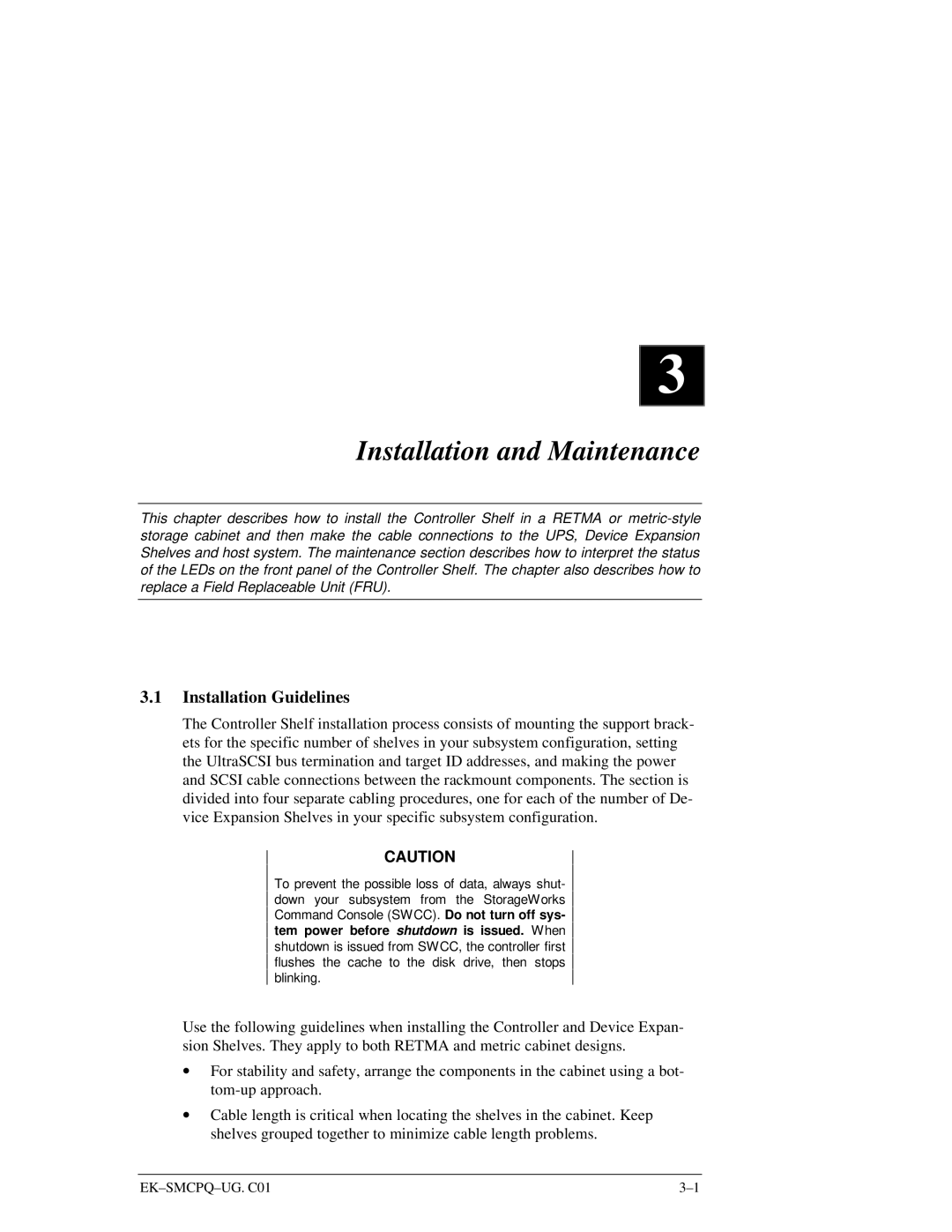 Compaq 3000 manual Installation and Maintenance, Installation Guidelines 