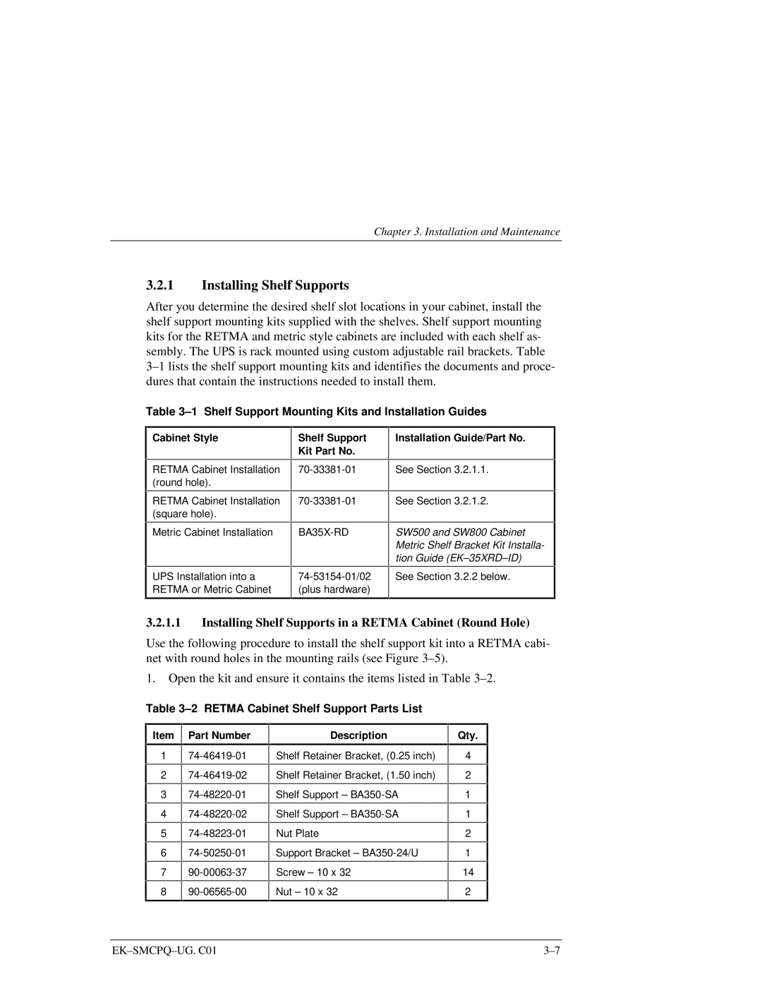 Compaq 3000 manual Installing Shelf Supports, Shelf Support Mounting Kits and Installation Guides 