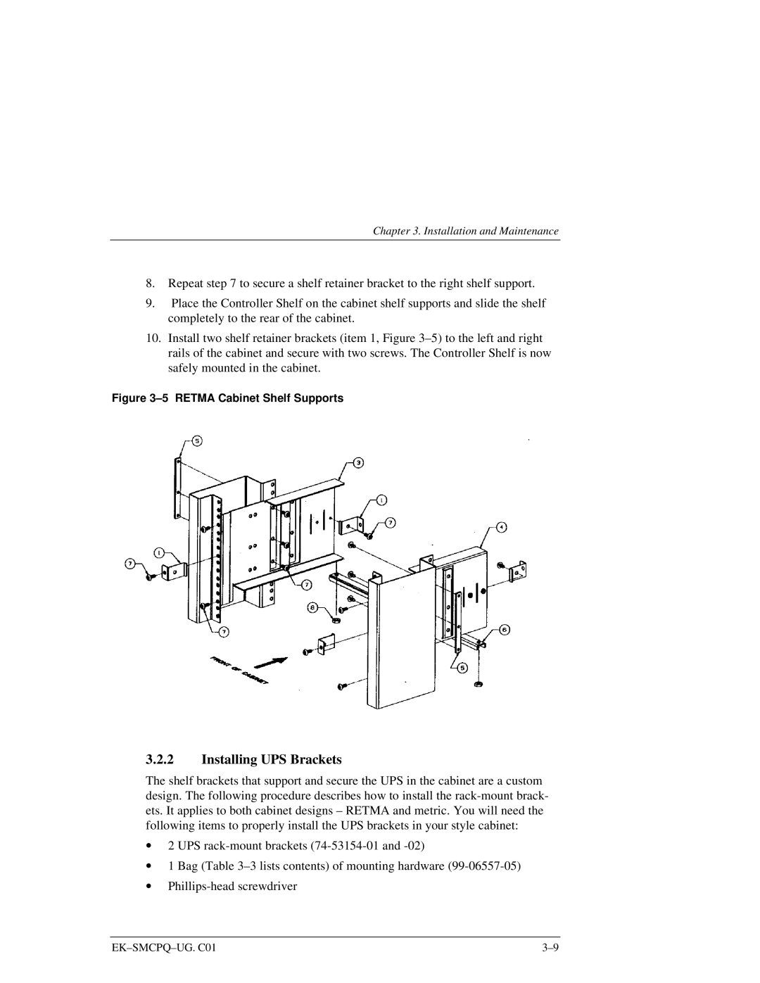 Compaq 3000 manual Installing UPS Brackets, Retma Cabinet Shelf Supports 