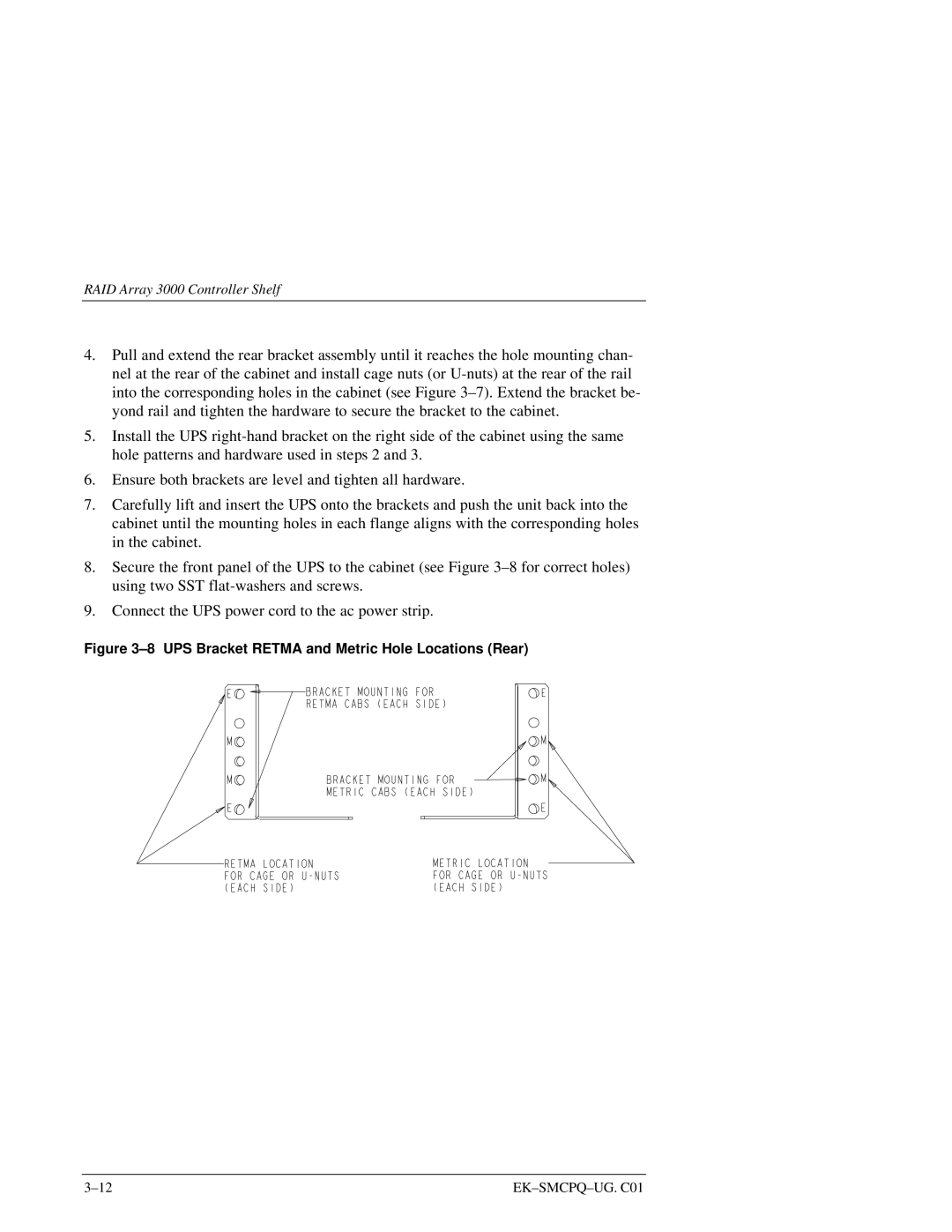 Compaq 3000 manual UPS Bracket Retma and Metric Hole Locations Rear 