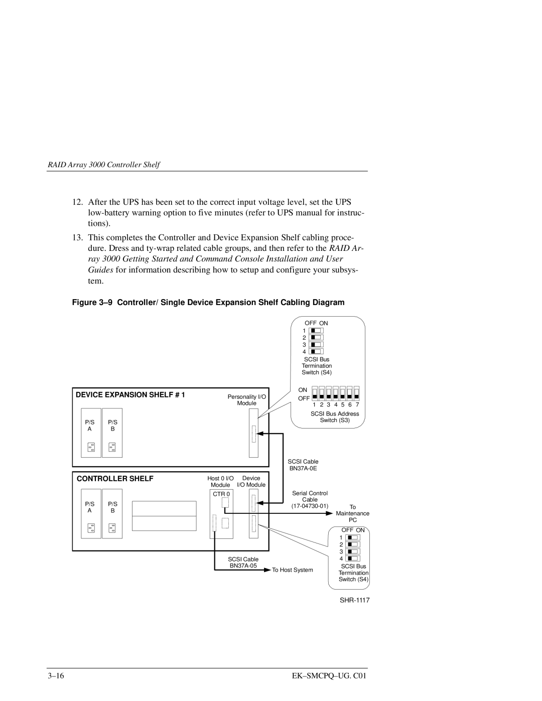 Compaq 3000 manual Controller/ Single Device Expansion Shelf Cabling Diagram 