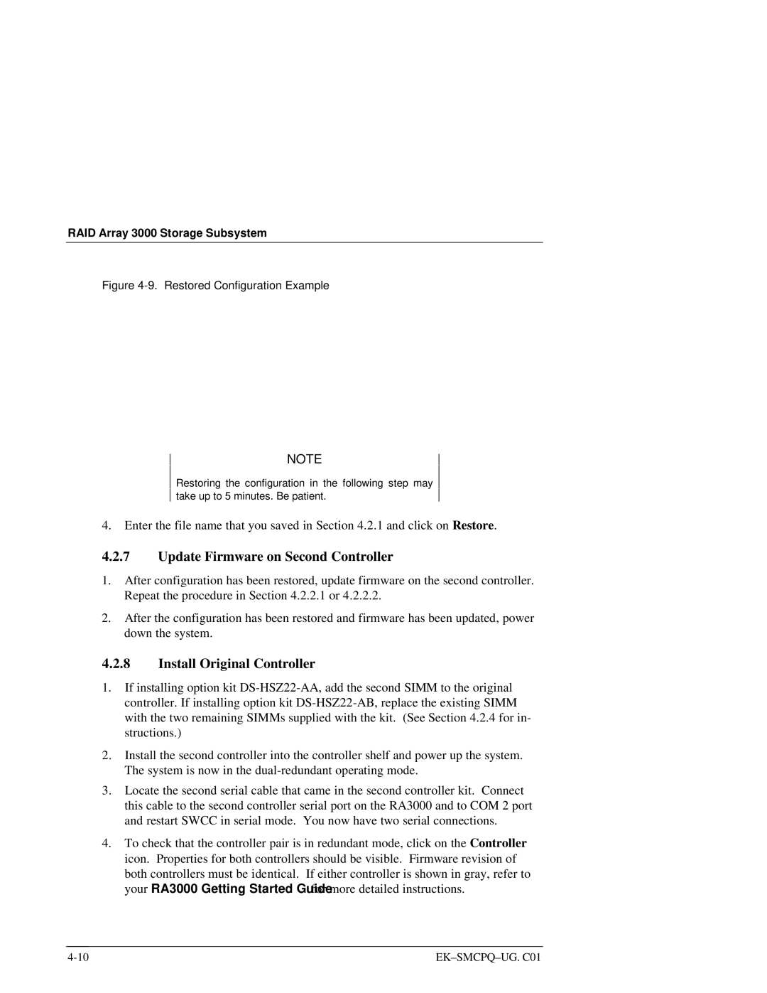 Compaq 3000 manual Update Firmware on Second Controller, Install Original Controller 