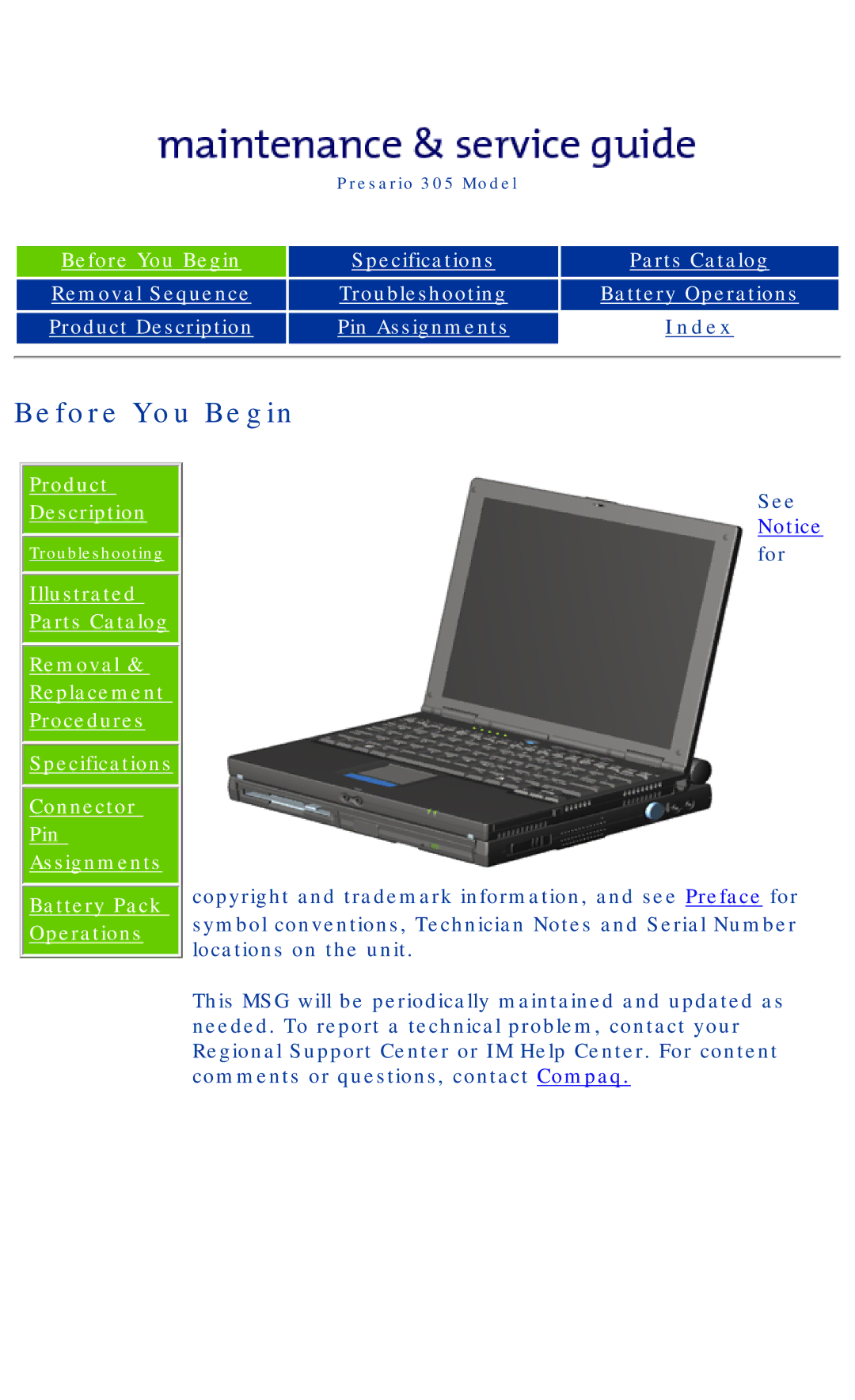 Compaq 305 specifications Before You Begin, Index 