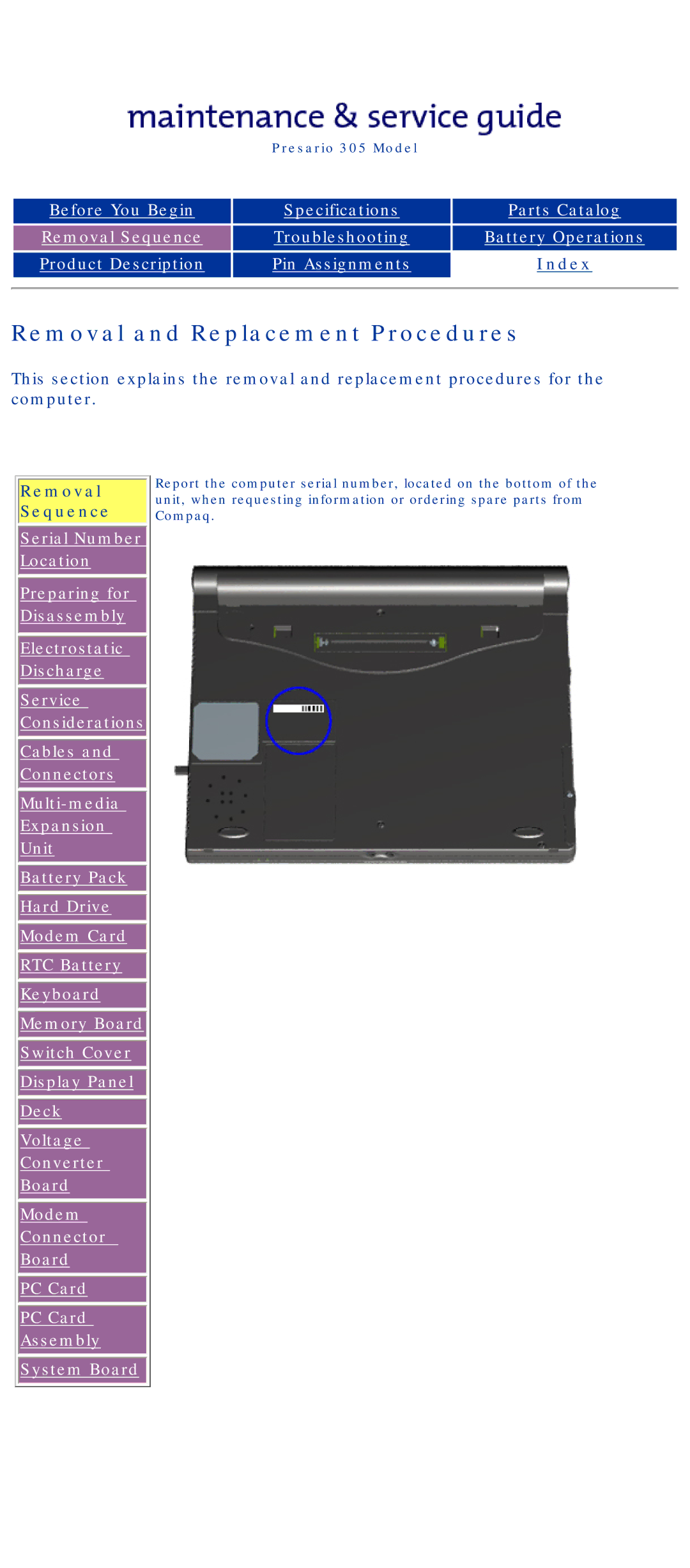 Compaq 305 specifications Removal Sequence 