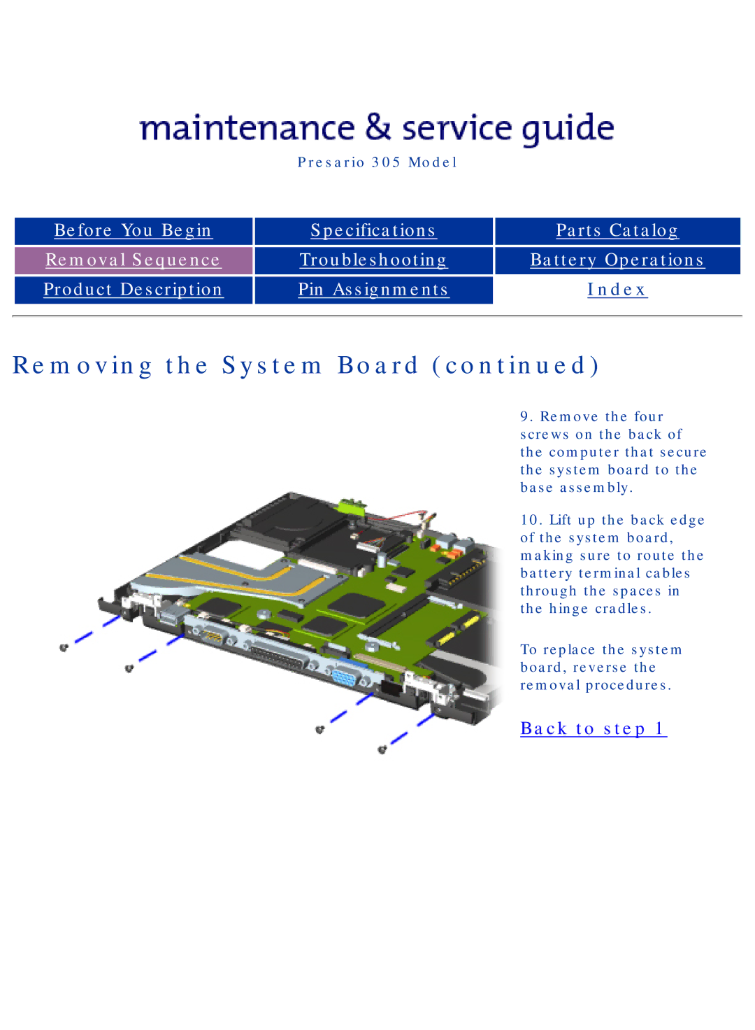 Compaq 305 specifications Back to step 